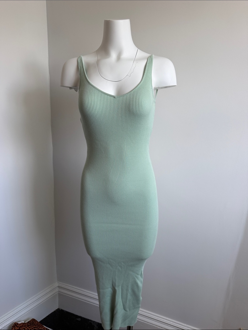 Zara Mint Green Ribbed Tank Midi Dress